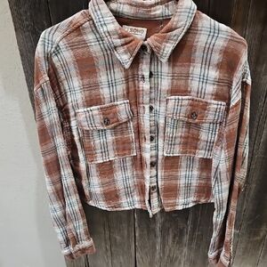 Ci Sono Brown and Cream Plaid Utility Jacket